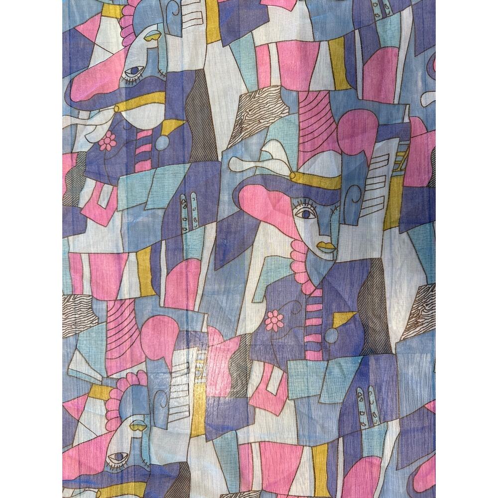 Grovy Vintage Large Sheer Scarf with Pastel Faces Rectangle Unique